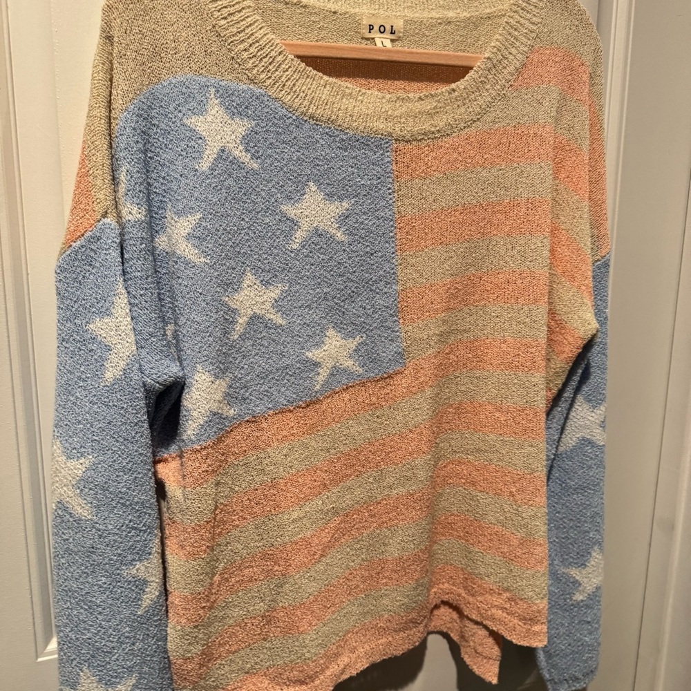 POL Women's Star Pattern Sweater - Blue, Beige, and Pink